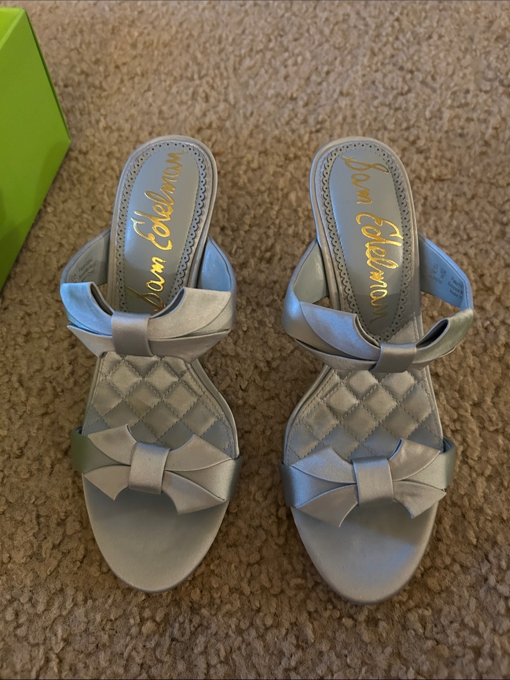 Sam Edelman Silver Quilted Bow Slide Mules